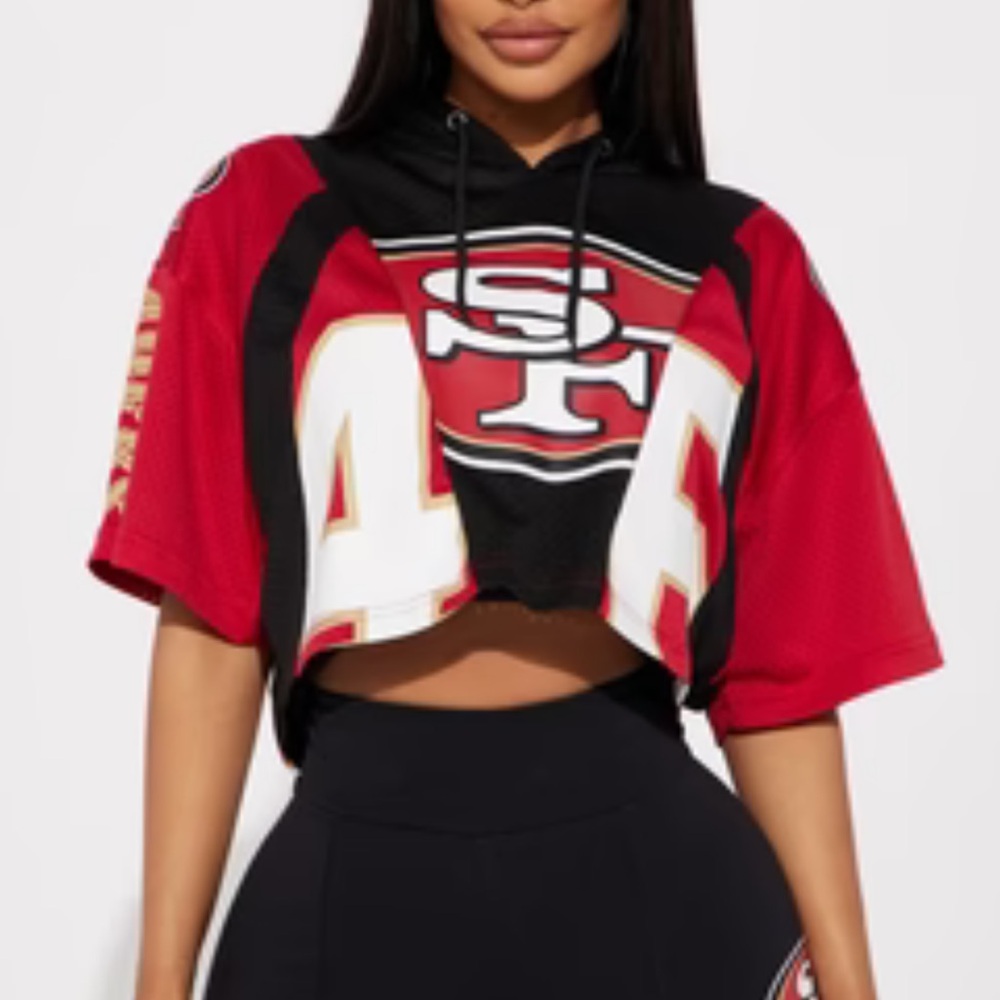 49ers Cropped Short Sleeve Hoodie
